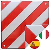 TRUTZHOLM Warntafel Sicherheitstafel Italien und Spanien 2 in 1 50 x 50 cm rot weiß reflektierendes Warnschild für Heckträger und Fahrradträger zur Kennzeichnung mit Befestigungslöchern