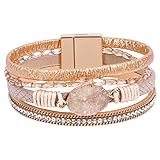 Aucuu Leder Wrap Cuff Armband mit Kristall Perlen und Magnetschnalle - Handgewebtes Boho Lederarmband für Frauen - Geschenk für Valentinstag, Muttertag, Geburtstag