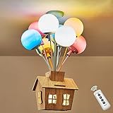 BOBOPAI Kinderzimmer Deckenleuchte Mit Fernbedienung, LED Holz Kinder Pendelleuchte, Runden Glas Ballon Lampe, Modern Cartoon Hängelampe Für Junge Mädche Schlafzimmer, Babyzimmer (E27 Glühbirne*9)