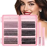 Glowing Win Wimpern Extensions Set 590 Stück Cluster Lashes Extension Set Mit Kleber und Entferner 20D 40D 50D 60D 80D 100D Cluster Wimpern Einzeln 8-16mm Wimpernverlängerung für DIY zu Hause