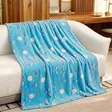 LXTOPN Kuscheldecke Kinder, Dinosaurier Decke, Einhorn Decke Leuchtet im Dunkeln, Flanell Wohndecke für Jungen und Mädchen (Blau-Ozean, 130x150cm)