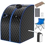 RELAX4LIFE 3 L Mini Dampfsauna, Heimsauna mit Fernbedienung, 9-stufiger Timer bis 90 Min/Temperatur flexibel einsetzbar bis 64 °C, Mini-Sauna 1000 W Verdampfer, Saunakabine mit Zubehör (Schwarz)