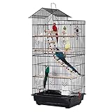 UISEBRT Vogelkäfig mit Käfigspielzeug - Großer Vogelhaus Vogelvoliere Metall Vogelbauer Käfig Vogel für Finken Kanarienvögel Wellensittiche Schwarz - 46 x35.5 x 99cm