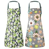 Xialvyu 2 Stück Gartenschürze Damen mit Blumenmuster Verstellbarer Wasserdicht & Ölabweisend Kücheschürzen für Kochen, Garten, Arbeiten, BBQ & Grill (Frühlingsgrün & Sonnenblume)