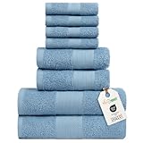 nice homeit Handtuch-Set, mittelgroß, aus 100% Baumwolle, 8 Stück, hergestellt in Italien, extra weich, saugfähig, 2 Handtücher + 2 Gästetücher + 4 Waschlappen (Blau)