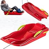 KADAX Kunststoffschlitten, Schneebob 85x40x18cm, Schneerutscher mit Bremsen, Kinderschlitten aus Plastik, moderner Lenkschlitten, Rodelschlitten, Schneebob (Rot)