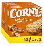 Müsliriegel | Corny Classic Erdnuss Süß & Salzig | Mit leckeren gerösteten und gesalzenen Erdnüssen | Multipack 60x25g