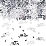 GoldRock Happy Birthday Konfetti Streudeko Silber, 500 Stk Tischdeko, Glitzer Geburtstagsdeko Tisch, Luftschlangen Confetti