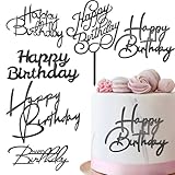 6 Stück Happy Birthday Cake Topper Tortendeko Happy Birthday Schwarz Kuchenaufsätze Spiegel Acryl Kuchenaufsätze Seitliche Cake Topper Geburtstag für Geburtstagsparty Kuchen Desserts Gebäck