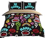 Rapport Funky Neon Wende-Bettwäsche-Set, gestreift, Polycotton, Schwarz, Einzelbett