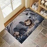 GDJSMIN Cartoon-Tier-Zebra- Und Elefantendrucke Teppich Kurzflor Fussmatte Grau Türmatte rutschfest Waschbarer Retro Teppich Für Esszimmer Flur Eingangsbereich Fußabtreter 40 x 60 cm