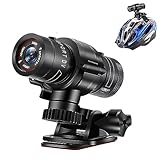 Yunseity Motorrad Fahrradhelm Kamera HD 1080P, 120 ° Weitwinkel Sport Action Kamera, Wasserdicht, Eingebautes Mikrofon mit Halterung und Helmgurt