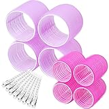Lockenwickler, selbsthaftend, 16-teiliges Set mit 8 hitzebeständigen Lockenwicklern, 2 Größen (4 Jumbo und 4 groß) und 8 Haarspangen für langes, mittelgroßes, kurzes, dickes, feines, dünnes Haare