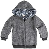 Lilakind Kinder Jacke Wolljacke Kapuzenjacke Walkjacke Reißverschluss Grau meliert Innenfutter mit Sternchen Gr. 122/128- Made in Germany