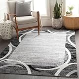 TT Home Wohnzimmer Teppich Kurzflor Modern Meliert Gewelltes Design Mit Umrandung, Farbe: Grau Weiß Anthrazit, Größe:120x170 cm