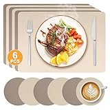 6er-Set Tischsets Abwaschbar und Untersetzer, Platzsets Abwaschbar Hitzebeständig & Wasserdicht, Beidseitig Verwendbar,Tischuntersetzer 30 x 43.5 cm (Aprikose/hellkhaki)