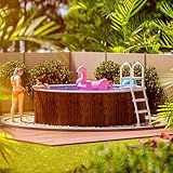 poolomio® Stahlwandpool rund 360 x 120 cm Holzoptik | Robuster Gartenpool als Aufstellbecken oder Einbaupool | Aufstellpool Komplettset mit Innenfolie 0,5 mm, Skimmer & Einlaufdüse