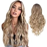DKDDSSS Lange Lockige Ombre Braun zu Blond Perücken für Frauen, 25 Zoll Lange Ombre Perücke für Frauen Braun Ombre Blonde Natürlich Synthetische Haar Perücke für Tägliche Party Cosplay Verwendung
