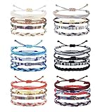 Morfetto 24 Stück Boho Fußkettchen Für Damen Herren Handgefertigte Freundschaftsarmbänder Farbige Surfer Armband Damen Set Für Strandurlaub & Festival (Größenverstellbar, Wasserdicht) Perlen
