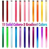 22 PCS Regenbogen Farbige Haarverlängerungen Clip In für Mädchen 22 Zoll Bunte Gerade Haarverlängerungen für Party Highlights Haar Zubehör Haarteile für kinder Frauen