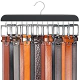 Resovo Gürtelaufhänger für Schrank, max. 42 Gürtel, Gürtel-Organizer, Schrankzubehör mit 14 Haken, Gürtelablage, stabiles Holz, für Schrank-Organizer und Aufbewahrung, Schwarz, 1 Stück