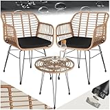tectake® Outdoor Rattan Sitzgruppe, Möbel für 2 Personen, 3-TLG. Bistroset, Balkonmöbel, Gartenmöbel Set mit 2X Stühle + Tisch, kleine Lounge wetterfest für Garten Balkon Terrasse - Natur