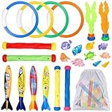 25 Stück Pool Tauchspielzeug-Set, Tauchen Spielzeug Unterwasser，mit Tauchringen, Tauchstäben, Algenspielzeug, Piratenschätze, Toypedo Banditen, Aufbewahrungstasche, Kinder Trainingstauchspielzeug