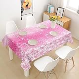 Pechiwuo Tischdecke Outdoor Weihnachten Wetterfest Tischdecke Abwaschbar 3D Rosa Schneeflocken Tischdecken Polyester Wasserdicht Tischwäsche für Garten Küche Picknick Party, 130x160 cm 4270v