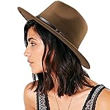 DRESHOW Damen Fedora Hut Filzhut Lederband Hüte Winter Mode Fedora Hut Mit Breiter Krempe Filzhut Outdoorhut