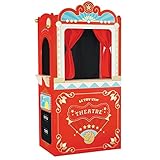 Le Toy Van - TV333 - Lernspiel ab 3 Jahren, große Holzpuppe und Puppentheater, 122 cm hoch, Montessori-Spielzeug, mit Wendeschild, 2 Tafeln, Vorhang mit echten Vorhängen