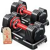 Rendpas 11kg/24.5kg Verstellbare Hanteln Set,1 Sekunde Schnell Verstellbar Kurzhanteln 2er Set mit Anti-Rutsch Griff,5 in 1 Gewichte Fitness Hantel Perfekt für Home Gym (Rot–2x11kg,Paar)