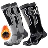 Effeet 2 Paar Skisocken aus Merinowolle für Herren Damen, Warme Gepolsterte Thermosocken Weich Winterstrümpfe, Kniestrümpfe mit Polsterung für Snowboarden Skifahren Jagen Wandern Grau & Schwarz 43-46