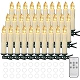 Cibnew Christbaumkerzen Kabellos Weihnachtskerzen Outdoor LED Kerzen mit Fernbedienung,Timer-Funktion Warmweiß Wasserdichte Dimmbar für Weihnachtsbaum,Geburtstags,Party(30er Beige)