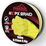 Paradox Fishing 8X PX geflochtene Angelschnur 150m 0,12mm 6,1kg – Angelschnur geflochten- eng geflochten – perfekt zum Spinnfischen auf Barsch