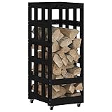Kaminholzregal mit Rollen Schwarz 40x49x110cm - Massivholz Kiefer für Kaminholz Lagerung - Praktisches Feuerholzregal mit Rädern für einfache Beweg - Stabiles Design für Innen- und Außenbereich