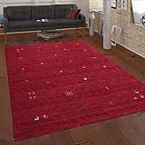 Paco Home Teppich Wohnzimmer Schlafzimmer Kurzflor Ethno Design Geometrisches Muster Handgearbeitet Gabbeh Moderne Deko, Grösse:80x150 cm, Farbe:Rot