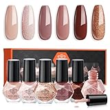 MODELONES Nagellack 6 PCS, Nagellack Schnelltrocknend Herbst Braun Nude Glitzer Schokoliert, Nagellack Ungiftig Auf Wasserbasis, Langanhaltender Nagellack für DIY Salon Herbst Cadeau pour Les Femmes
