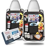 PROTEX | Premium [2er Set] Rückenlehnenschutz Auto–Auto Rücksitz Organizer [Oxford 600D] –wasserabweisender Rücksitzschoner mit 12 Zoll Tablet & iPad Fach (Schwarz)