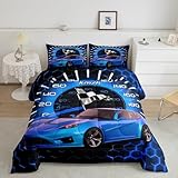 Homemissing Race Auto Steppbett Kinder Waben Bettdecke 155x220cm für Jungen Mädchen Racing Auto 4-Jahreszeiten Bettdecke Blau Geometrisch Steppdecke Speed Sportwagen