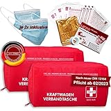 2x Original Hans Hepp Verbandskasten Neo für Kfz nach neuer DIN 13164 Ausgabe 2023 inkl. je 2x medizin. Gesichtsmasken, 2x Auto Verbandstasche Erste Hilfe Set 2023 geprüft für TÜV und Dekra nach StVZO