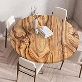 Morbuy Tischdecke Rund Wasserdicht, Garten Tischdecken mit Elastisch, Kamel Holz Druck Outdoor Abwaschbar Küchentisch Tischtuch für Tisch Dekoration (Kamel 2,Durchmesser 100cm)