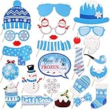 GEEHUA 20 Stück Weihnachten Fotobox Requisiten, Schneemann Fotobox Accessoires Schneeflocke Dekorationen Requisiten Winter Wunderland Party Dekor Urlaub Weihnachten