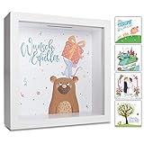GLÜCKSWOLKE - Spardose Kinder, Motiv Wunscherfüller, Geldgeschenke Verpackung für Geburtstag, Geld Geschenk Geburt Baby, Sparschwein groß, 3D Bilderrahmen Sparkasse, Sparbüchse Junge Mädchen