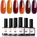 Modelones UV Nagellack Rot Glitzer Thermo Farbwechsel Set, 6 Farben Orange Braun Gel Nagellack Herbst für Gel Nail Polish UV LED Nägel Gellack Nail Art Nageldesign
