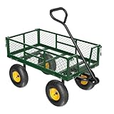 LEADZM Handwagen, Schwerlast Gartenwagen 400 kg mit abnehmbaren Seiten, All-Terrain-Räder für Garten und Baustelle, 95 x 51 x 90 cm, Grün