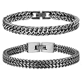 Herren Armband Edelstahl Armbänder Panzerkette - 2 Stücke Vintage Grau Herrenarmbänder für Männer Jungs Kubanische Armband 8mm Breite 21cm Länge Geschenke für Papa Sohn Bruder Ehemann Freundschaft