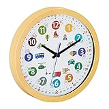 Relaxdays Wanduhr Kinder, Ø 30 cm, Fahrzeugmotiv, Uhrzeit Lernen, Kinderzimmeruhr Jungen & Mädchen, Kinderuhr Wand, bunt