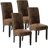 tectake® 4er Set Stühle, Kunstleder Stuhl mit hoher Rückenlehne, ergonomische Form, perfekt für den Esstisch, als Esszimmerstühle, Küchenstühle oder im Wohnzimmer - antikbraun