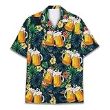HIHI GLOBAL Hawaii-Hemd für Herren und Damen, lustiges Hawaiihemd für Herren, Sommer, Strand, Aloha, kurzärmelig, lässig, Button-Down, Bier, L