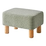 YMYNY Fußhocker Rechteckiger, Teddy Samt Fußhocker mit Holzbeinen, Sitzhocker, Holzfußhocker, Kleiner Gepolsterte Hocker, Schuhwechselbank für Wohnzimmer, Schlafzimmer, 40×29×25CM Grün HBD030GR